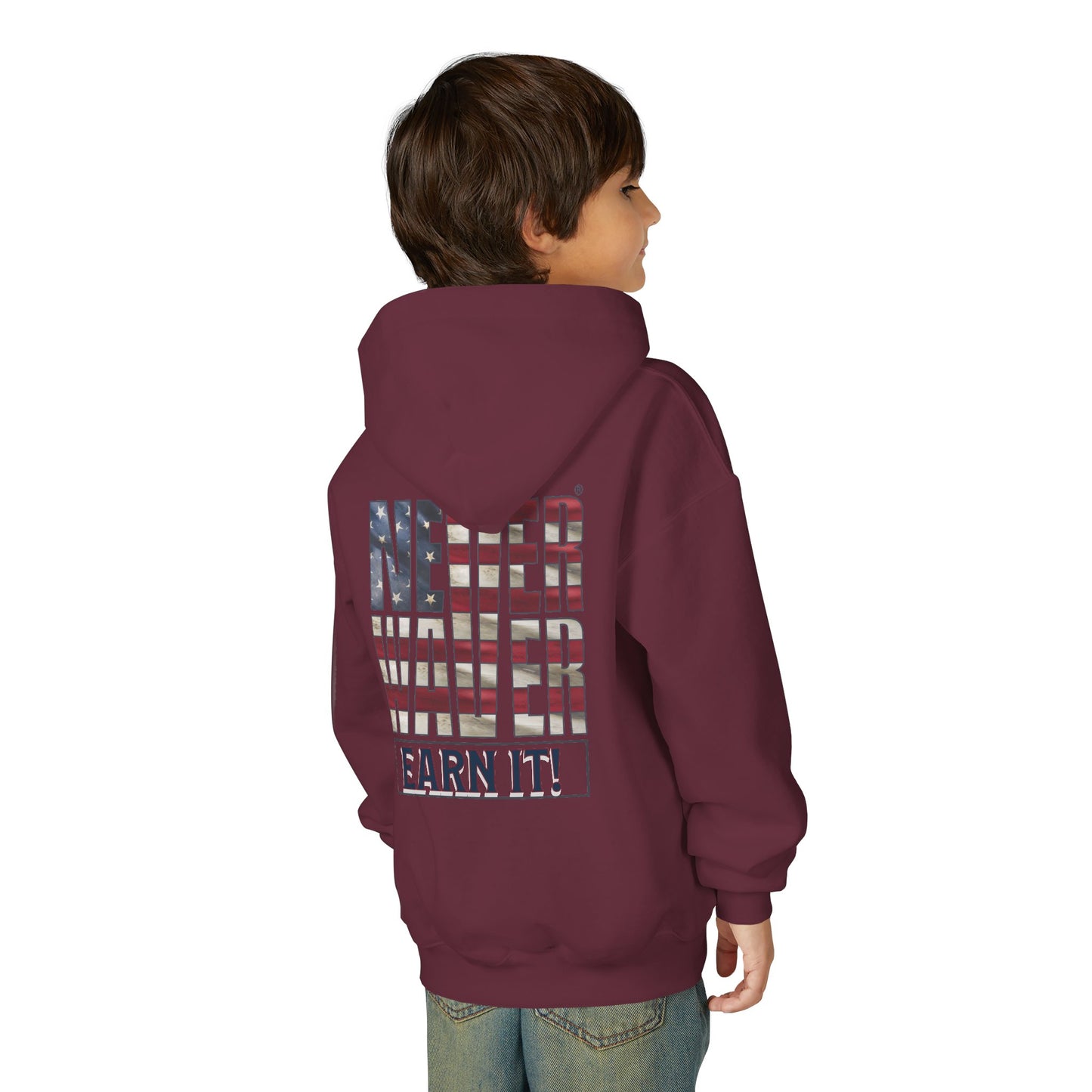 Never Waver® Earn It Youth Hoodie | Old-School Backbone