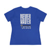 Never Waver” Jesus bold, eye-catching design that reflects a steadfast faith and confidence in Christ. Women's Cotton Tee