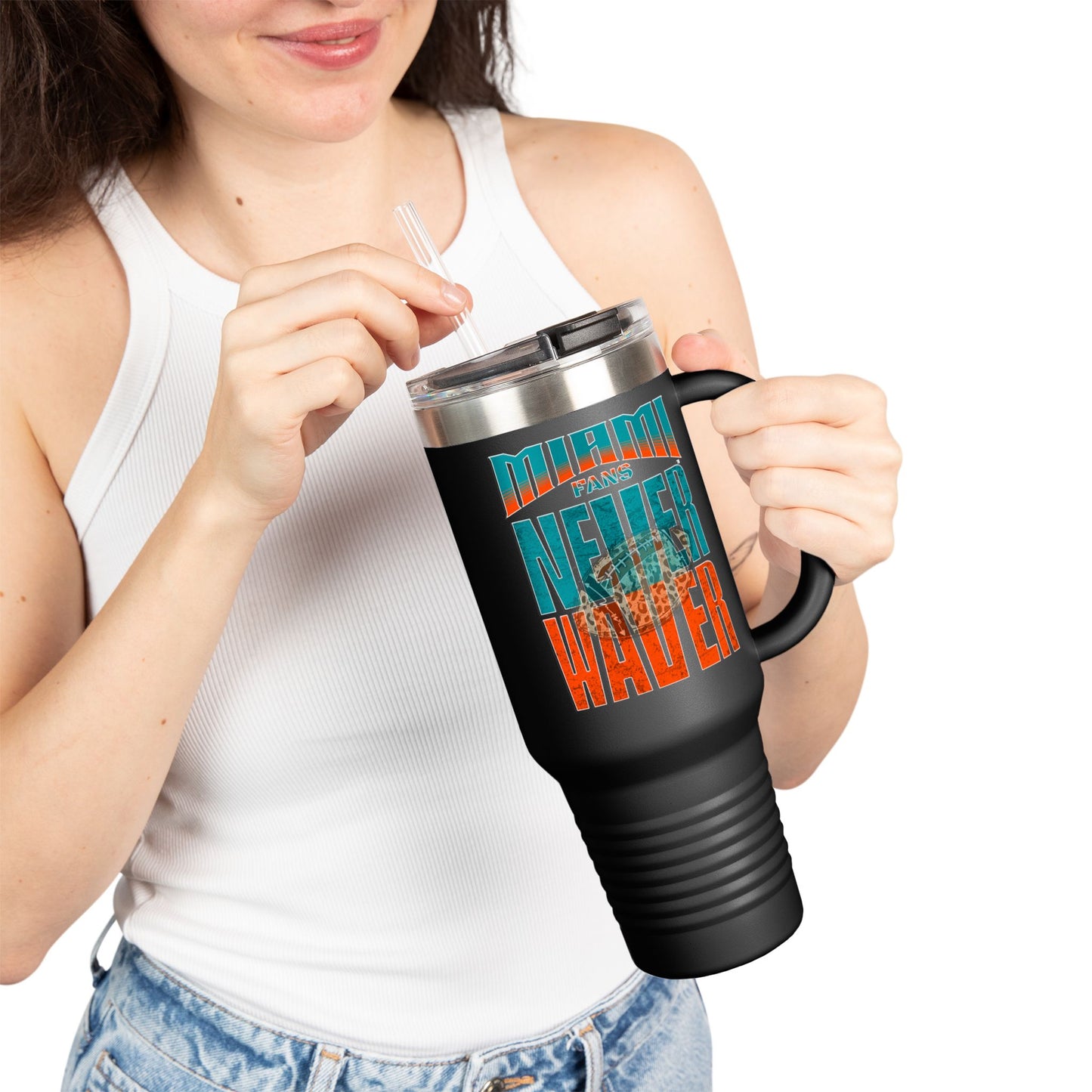 Miami Fans Never Waver W-Leopard Football Insulated Travel Mug, 40oz