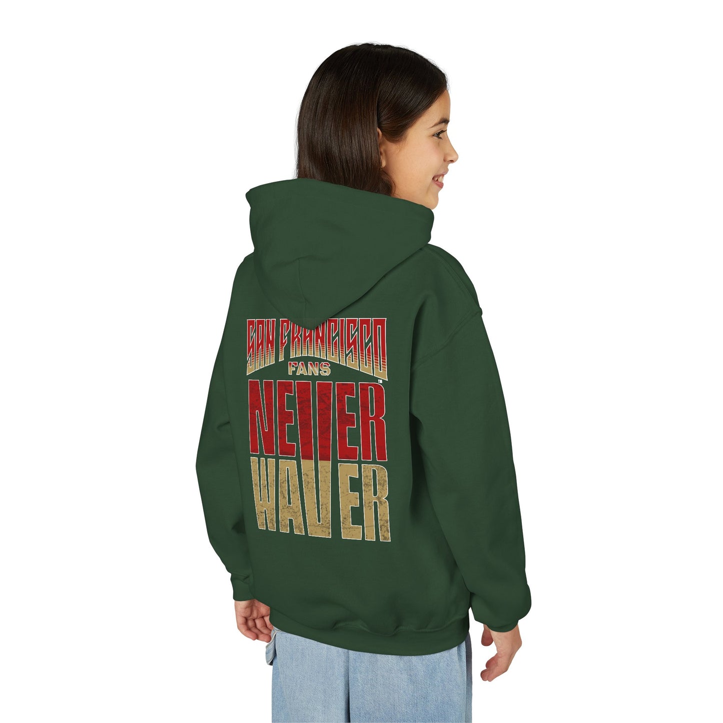 San Francisco Fans Never Waver Youth Heavy Blend Hooded Sweatshirt