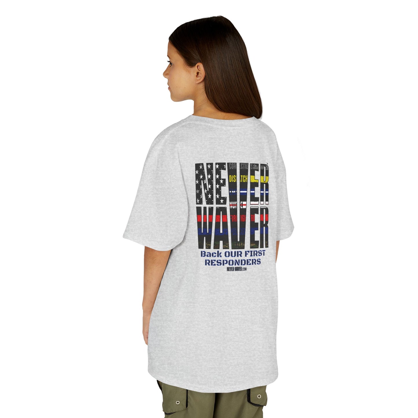 Never Waver Always Back Our First Responders  Kids Heavy Cotton™ Tee