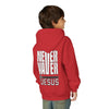Youth Jesus Hoodie - "Never Waver” Jesus bold, eye-catching design that reflects a steadfast faith and confidence in Christ. " Sweatshirt for Young Jesus Lovers