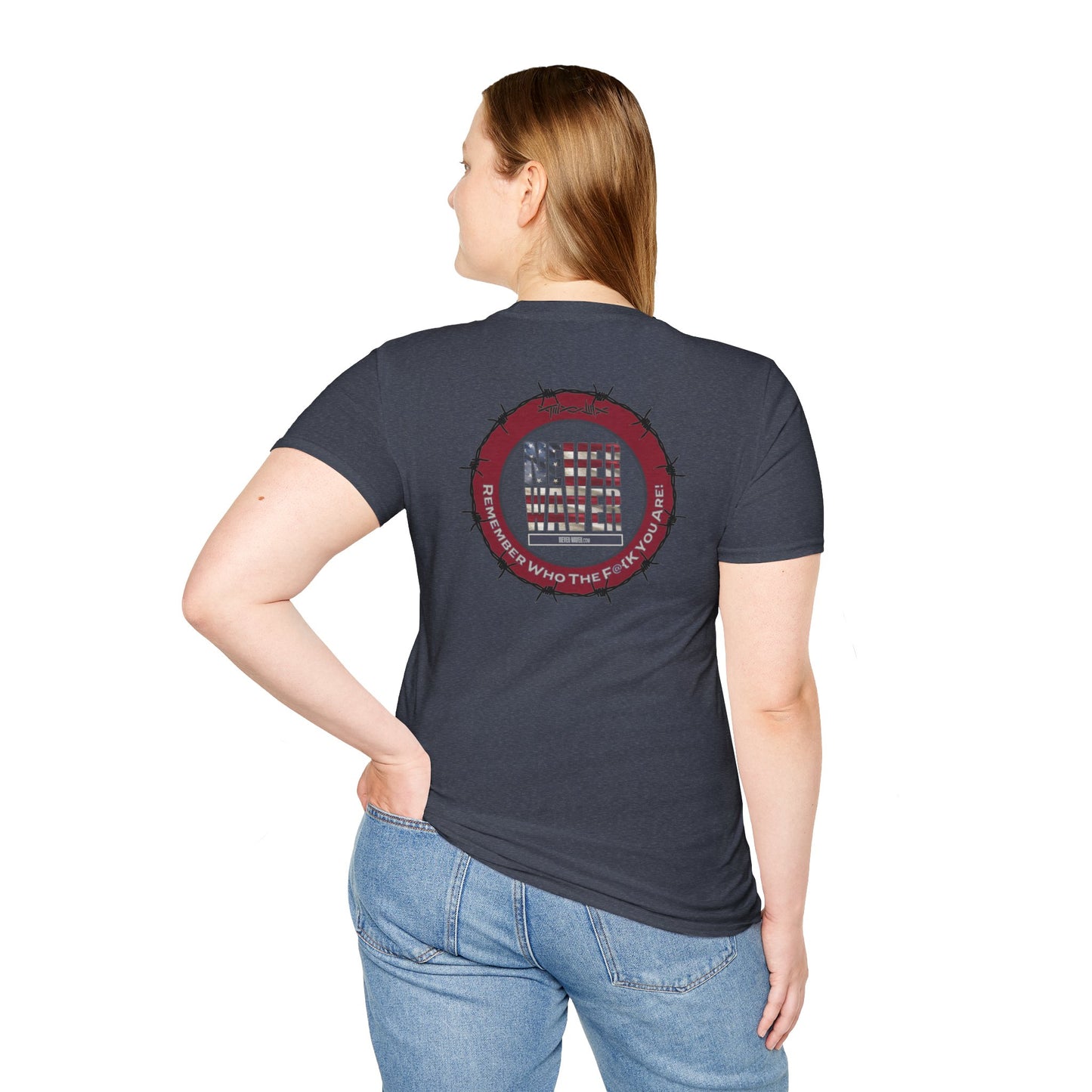 'Never Waver Remember who the F@{k you are' Circular Barbed-Wire Logo Graphic T-Shirt