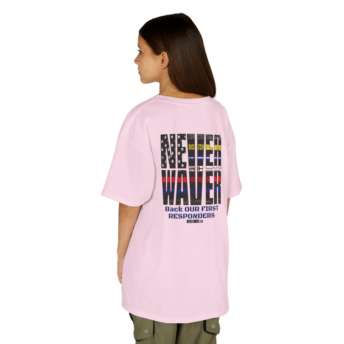 Never Waver Always Back Our First Responders  Kids Heavy Cotton™ Tee