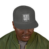 Never Waver Embroidered Square Script Snapback Hat — Bold Monochrome Streetwear