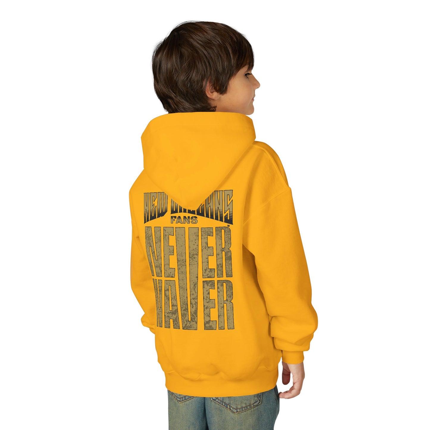 New Orleans Fans Never Waver Youth Heavy Blend Hooded Sweatshirt