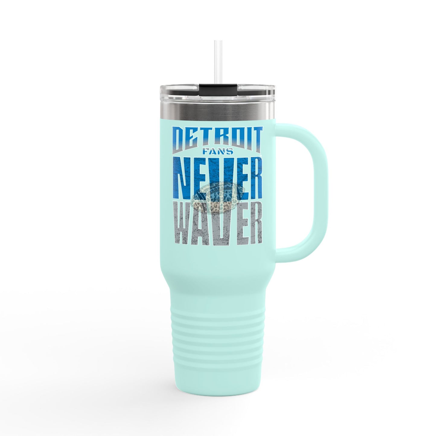 Detroit Fans Never Waver W-Leopard Football Insulated Travel Mug, 40oz
