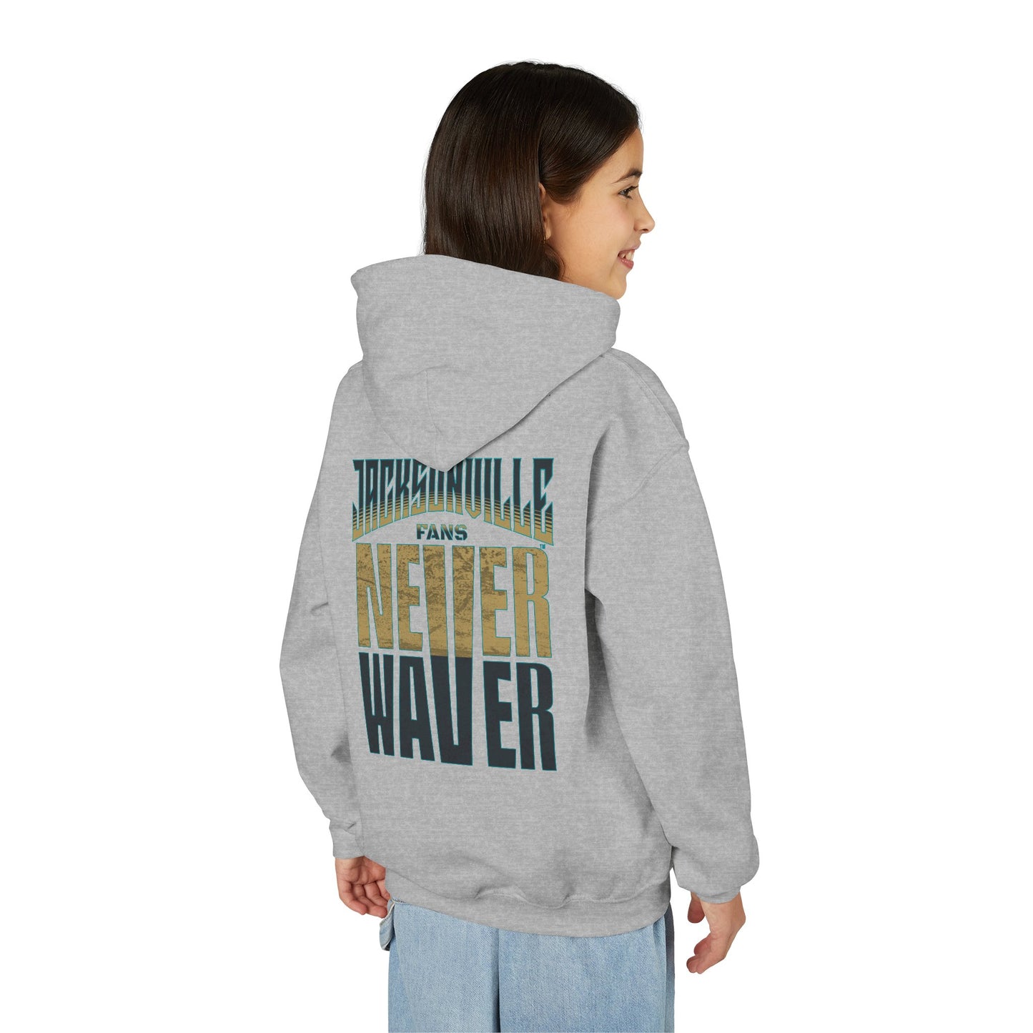 Jacksonville Fans Never Waver Youth Heavy Blend Hooded Sweatshirt