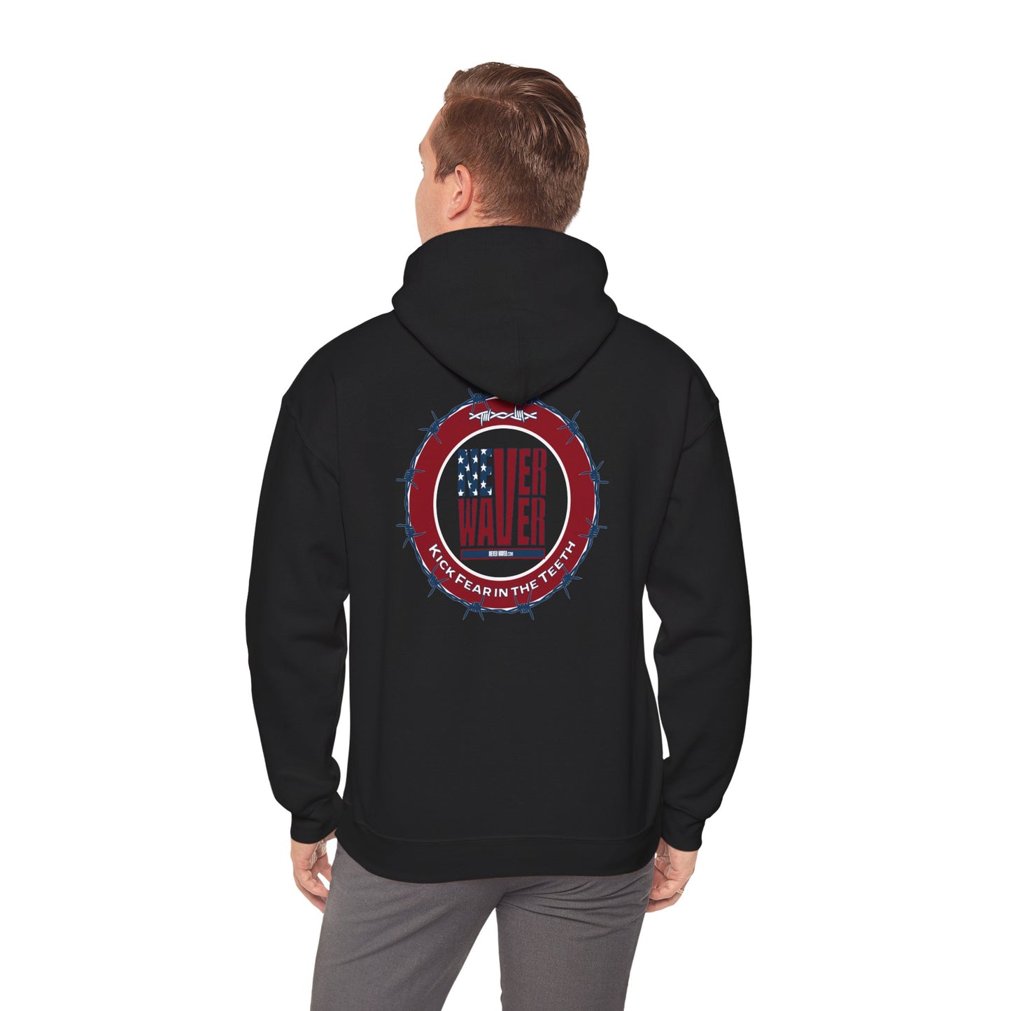 NEVER WAVER KICK FEAR IN THE TEETH Unisex Heavy Blend™ Hooded Sweatshirt