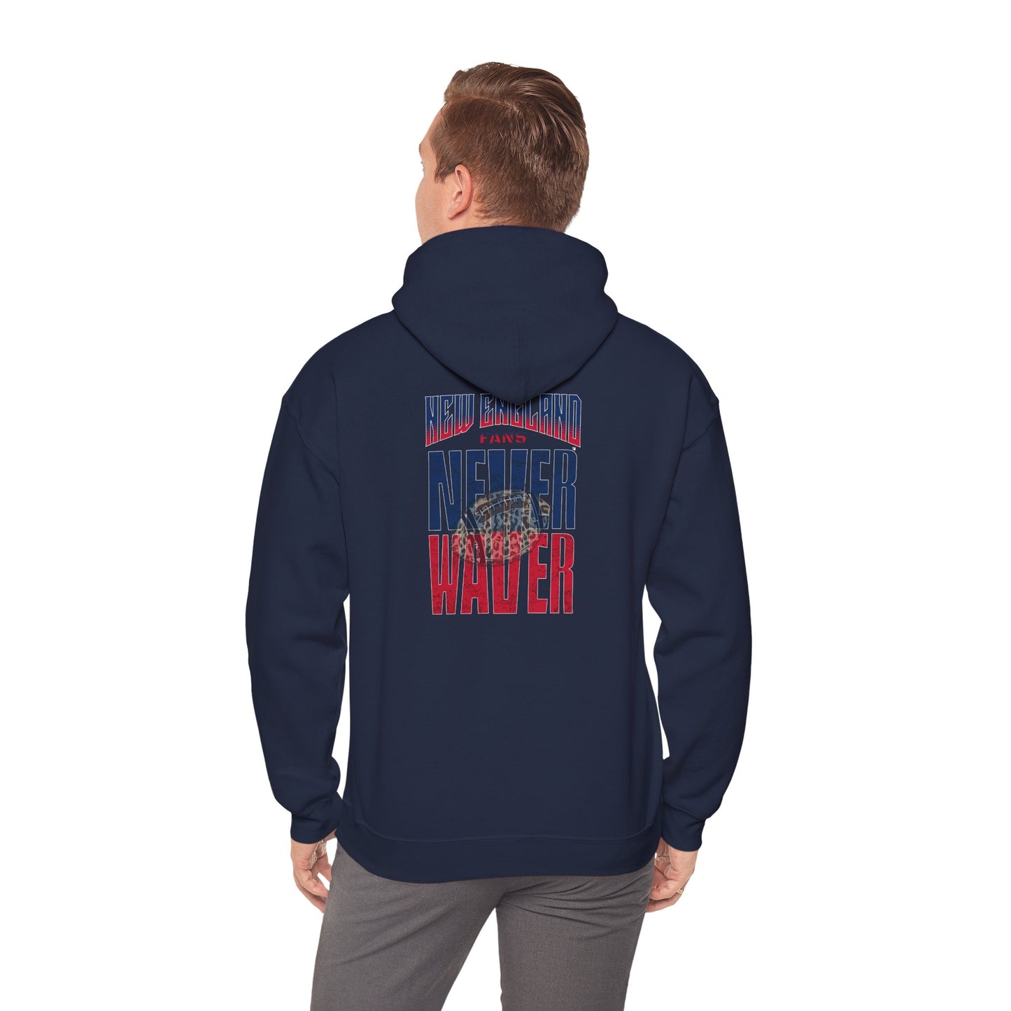 New England Fans Never Waver w Leopard football Unisex Heavy Blend™ Hooded Sweatshirt