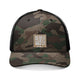 Never Waver Camo Trucker Hat — Embroidered Rustic Patch Cap