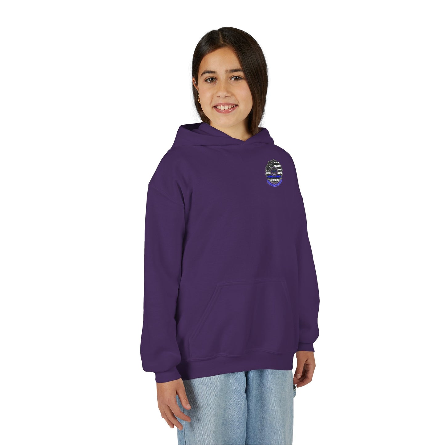 Never Waver Always Back The Blue  Vintage-Inspired Youth Hoodie with American Flag Design