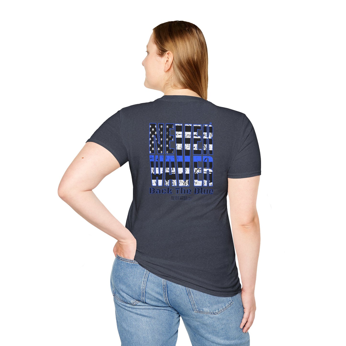 Never Waver Back The Blue  Unisex Softstyle T-Shirt