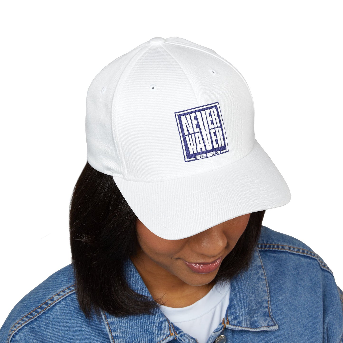 Never Waver Embroidered Baseball Cap — Minimal Graphic Structured Hat