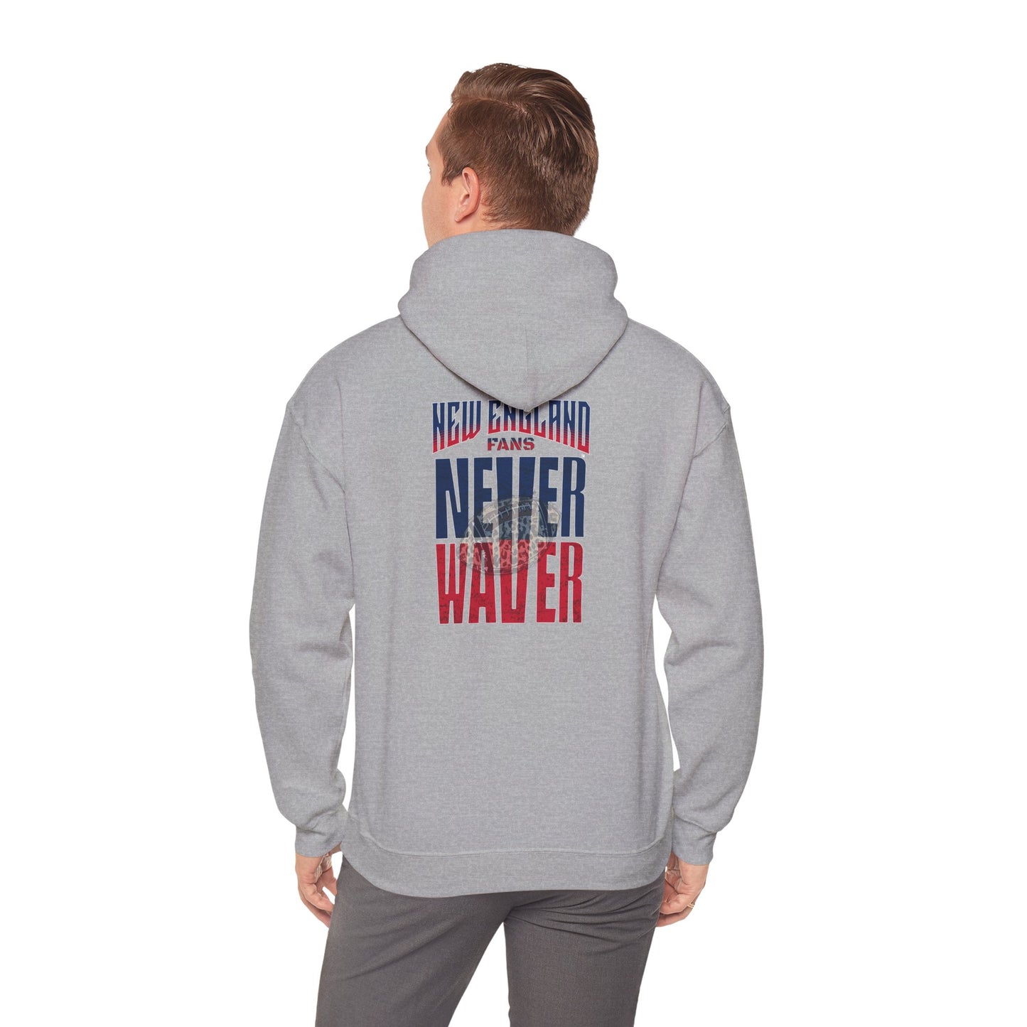 New England Fans Never Waver w Leopard football Unisex Heavy Blend™ Hooded Sweatshirt