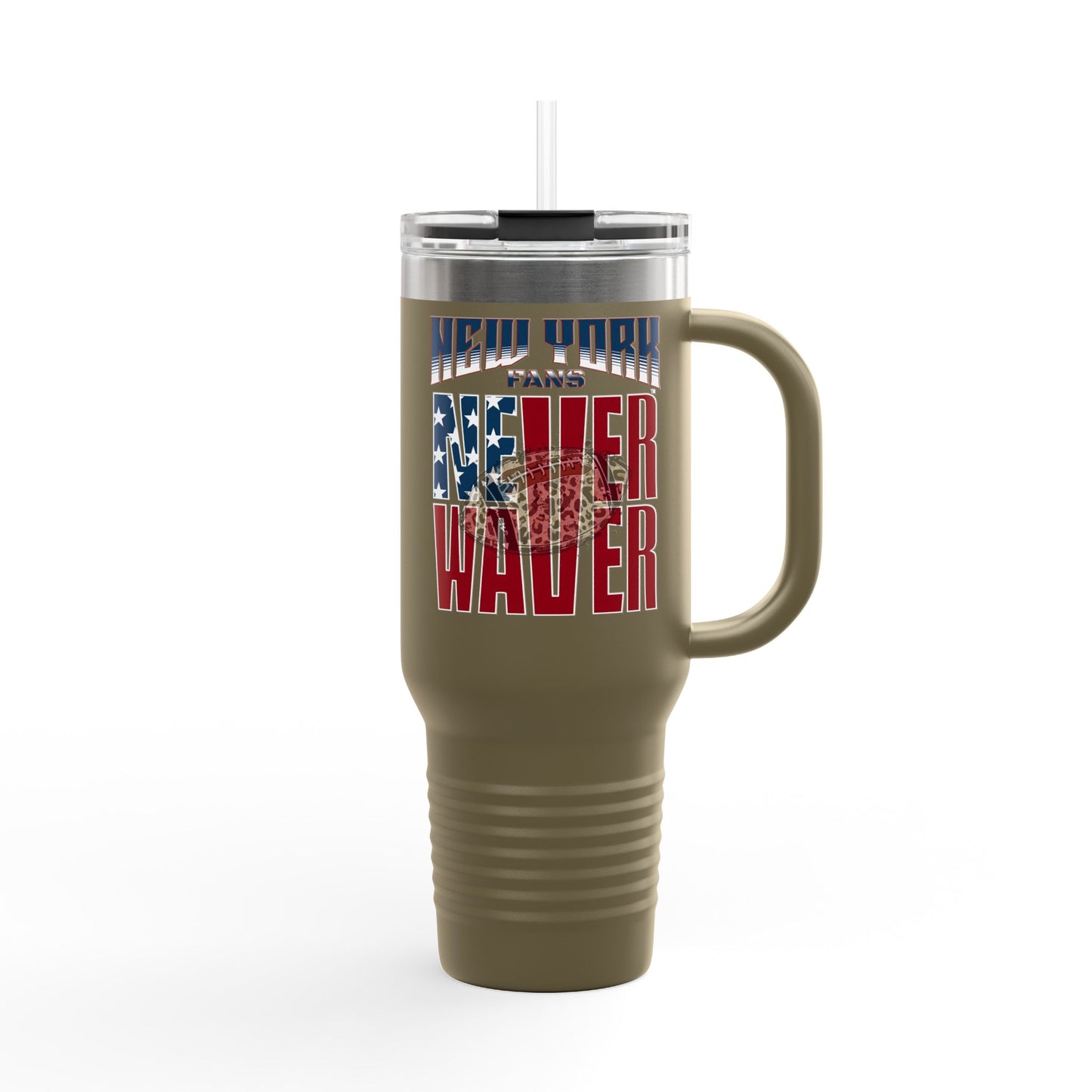 New York Fans Never Waver W-Leopard Football Insulated Travel Mug, 40oz