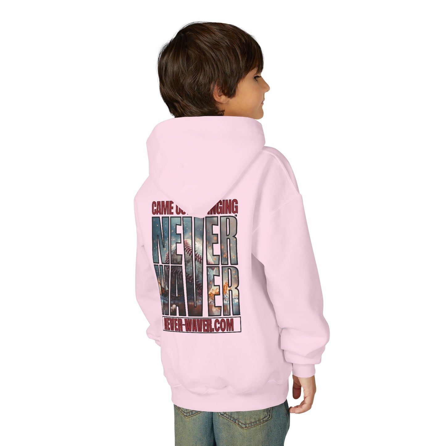 Never Waver Graphic Youth Hoodie - 'Came Out Swinging'