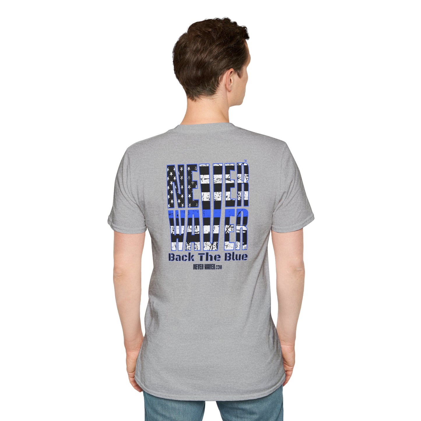 Never Waver Back The Blue  Unisex Softstyle T-Shirt