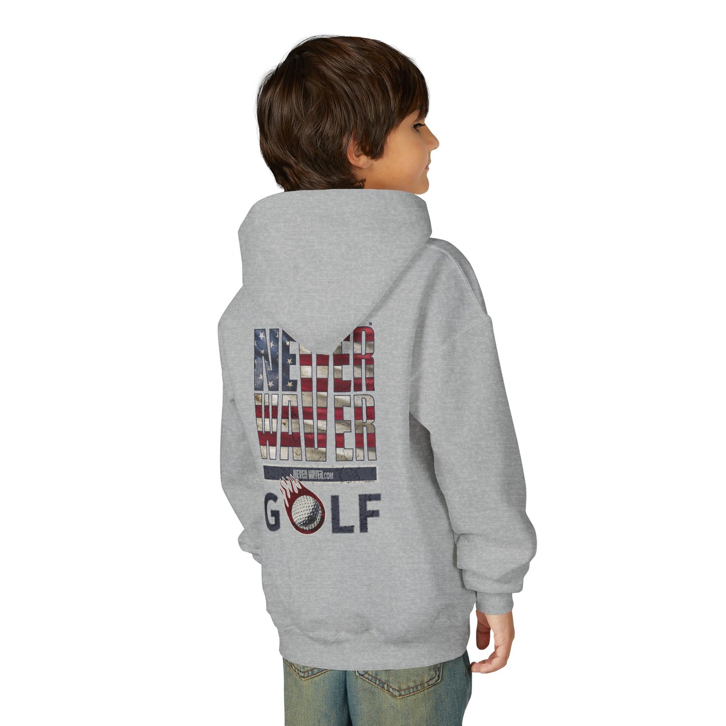 Youth Golf Hoodie - "Never Waver Golf" Sweatshirt for Young Golfers