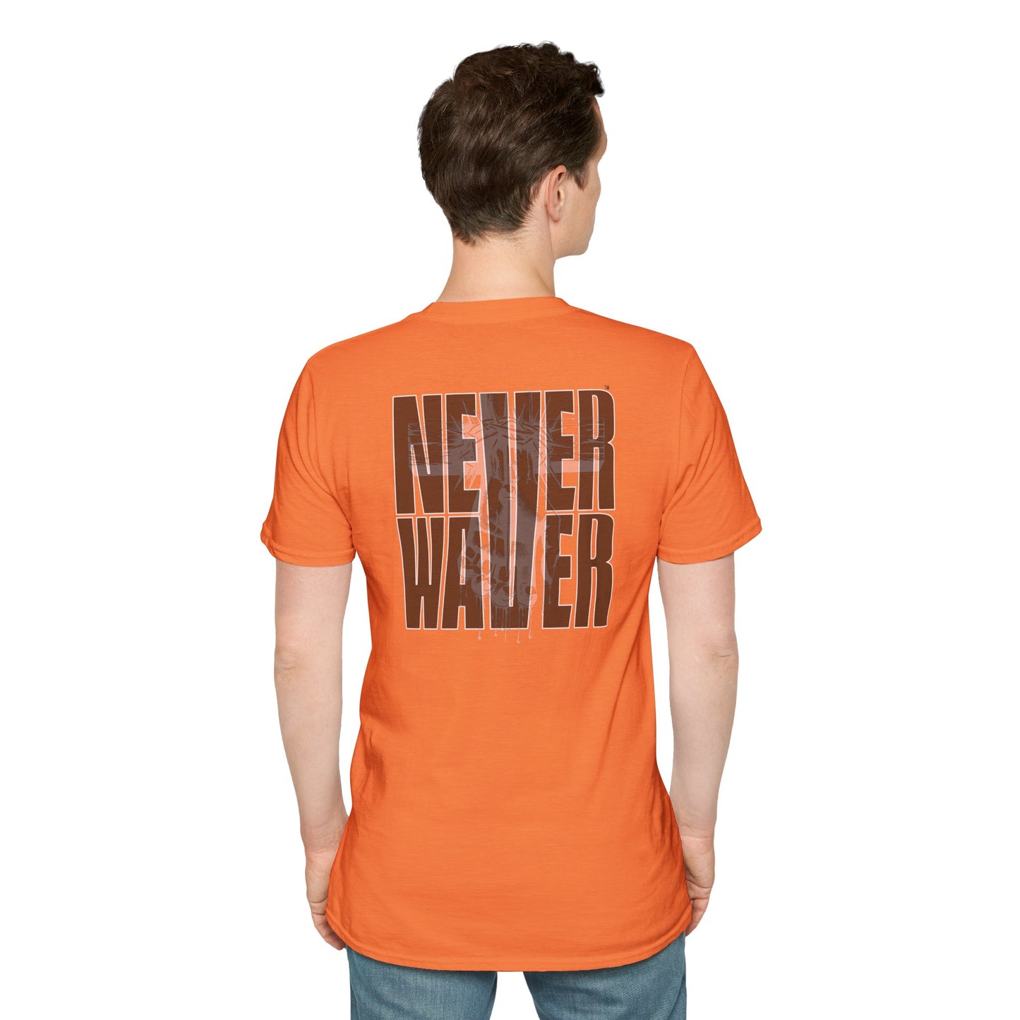 Never Waver” Jesus a bold, eye-catching design that reflects a steadfast faith and confidence in Christ. Unisex Soft style T-Shirt
