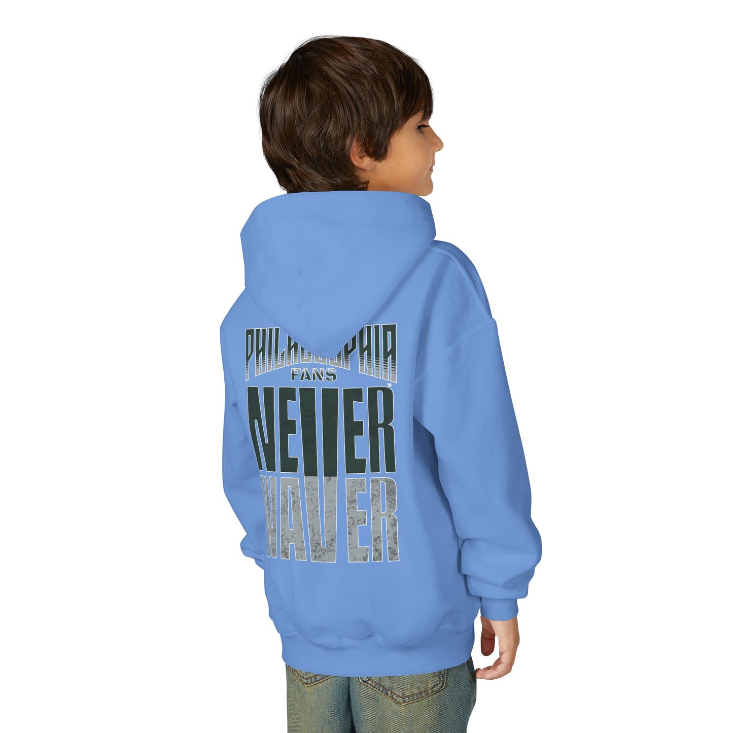 Philadelphia Fans Never Waver Youth Heavy Blend Hooded Sweatshirt