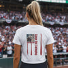 Women's Crop Tee — "Never Waver" Baseball Graphic Tee (Came Out Swinging)