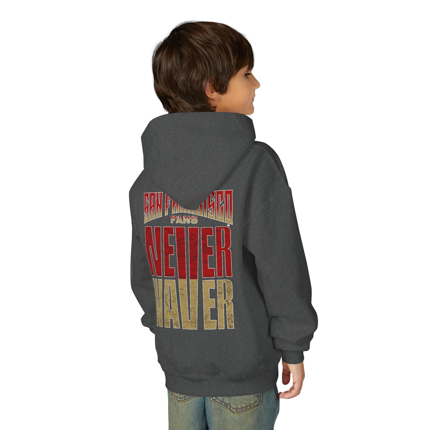 San Francisco Fans Never Waver Youth Heavy Blend Hooded Sweatshirt