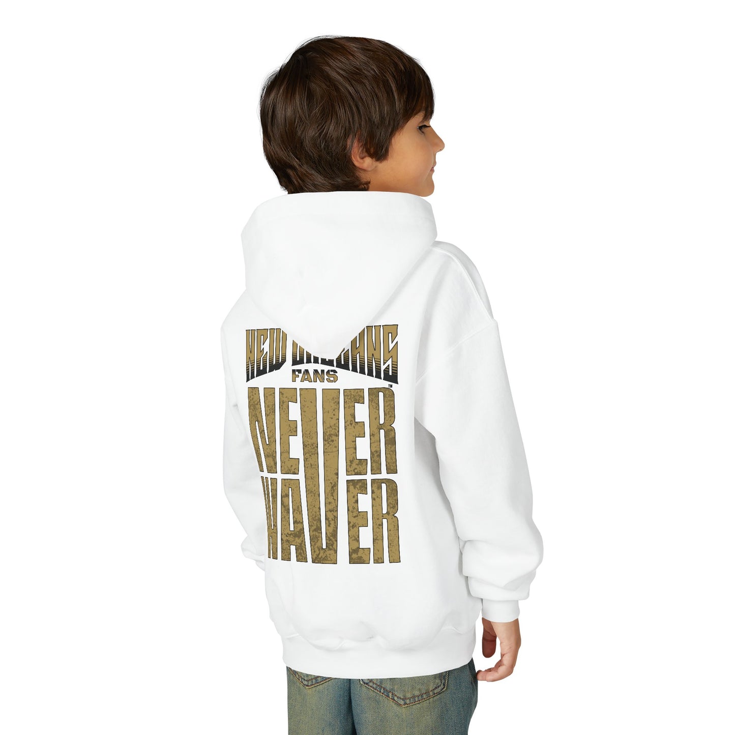 New Orleans Fans Never Waver Youth Heavy Blend Hooded Sweatshirt