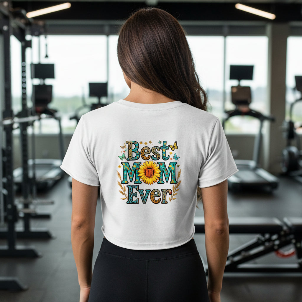 Women's Best Mom Ever Faded Crop Tee | Cute Gift for Mother's Day