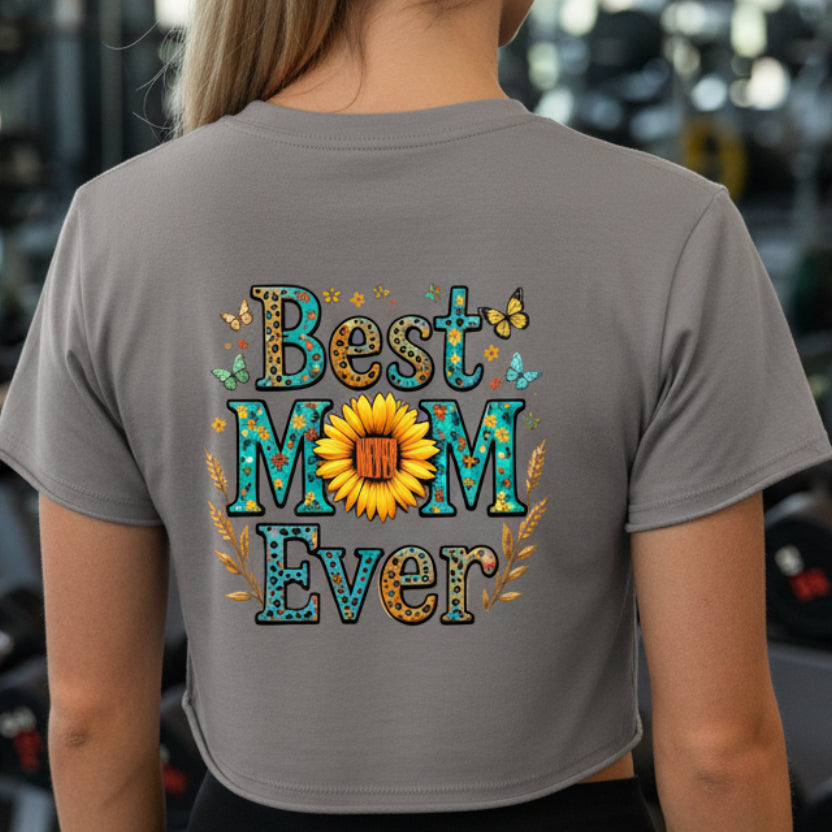 Women's Best Mom Ever Faded Crop Tee | Cute Gift for Mother's Day