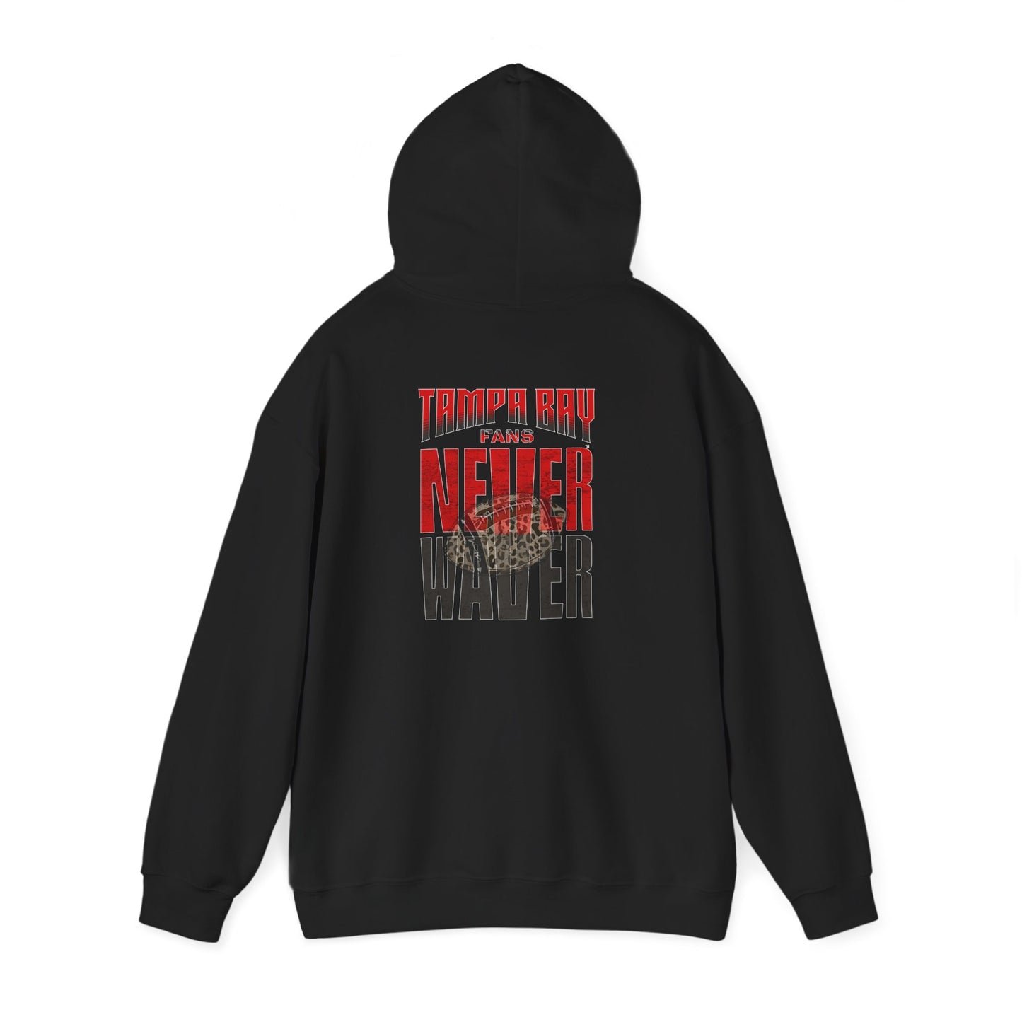 Tampa Bay Fans  Never Waver  w Leopard Football Unisex Heavy Blend™ Hoodie - Perfect for Sports Fans