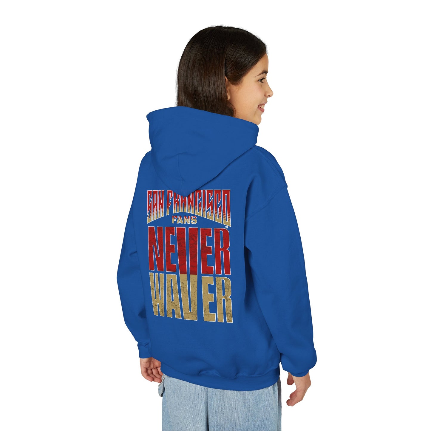 San Francisco Fans Never Waver Youth Heavy Blend Hooded Sweatshirt