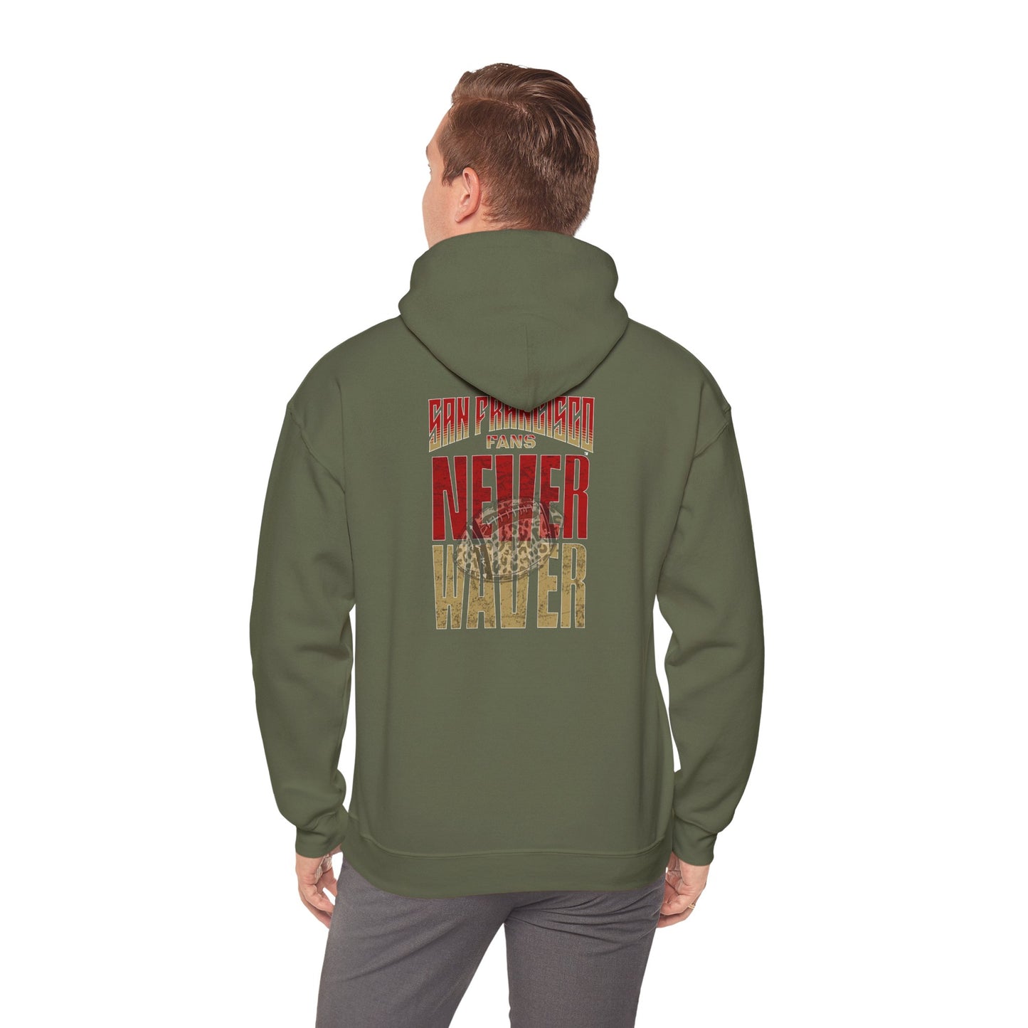 San Francisco Fans Never Waver Hoodie w Leopard Football - Unisex Heavy Blend Sweatshirt