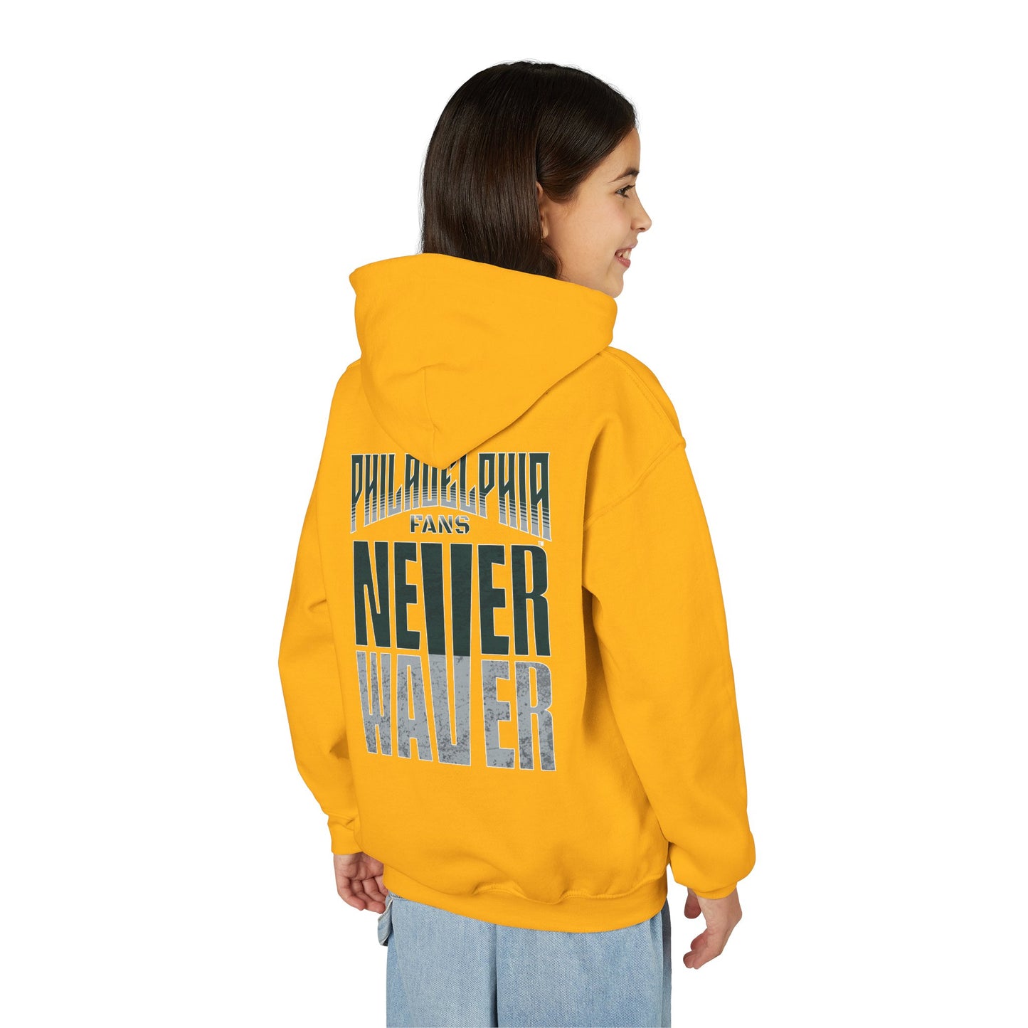 Philadelphia Fans Never Waver Youth Heavy Blend Hooded Sweatshirt
