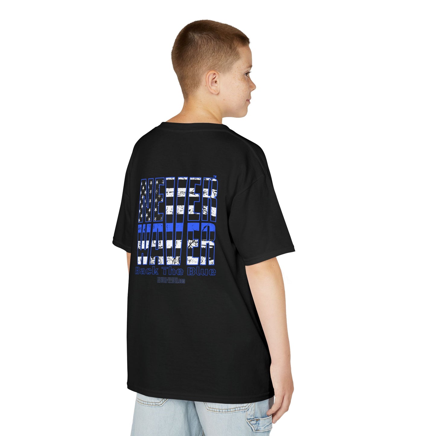 Never Waver Back The Blue  Kids Heavy Cotton™ Tee