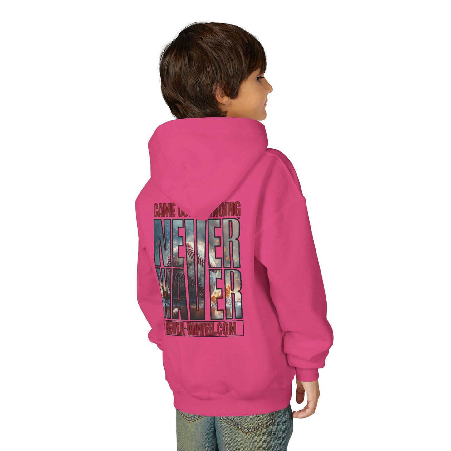 Never Waver Graphic Youth Hoodie - 'Came Out Swinging'