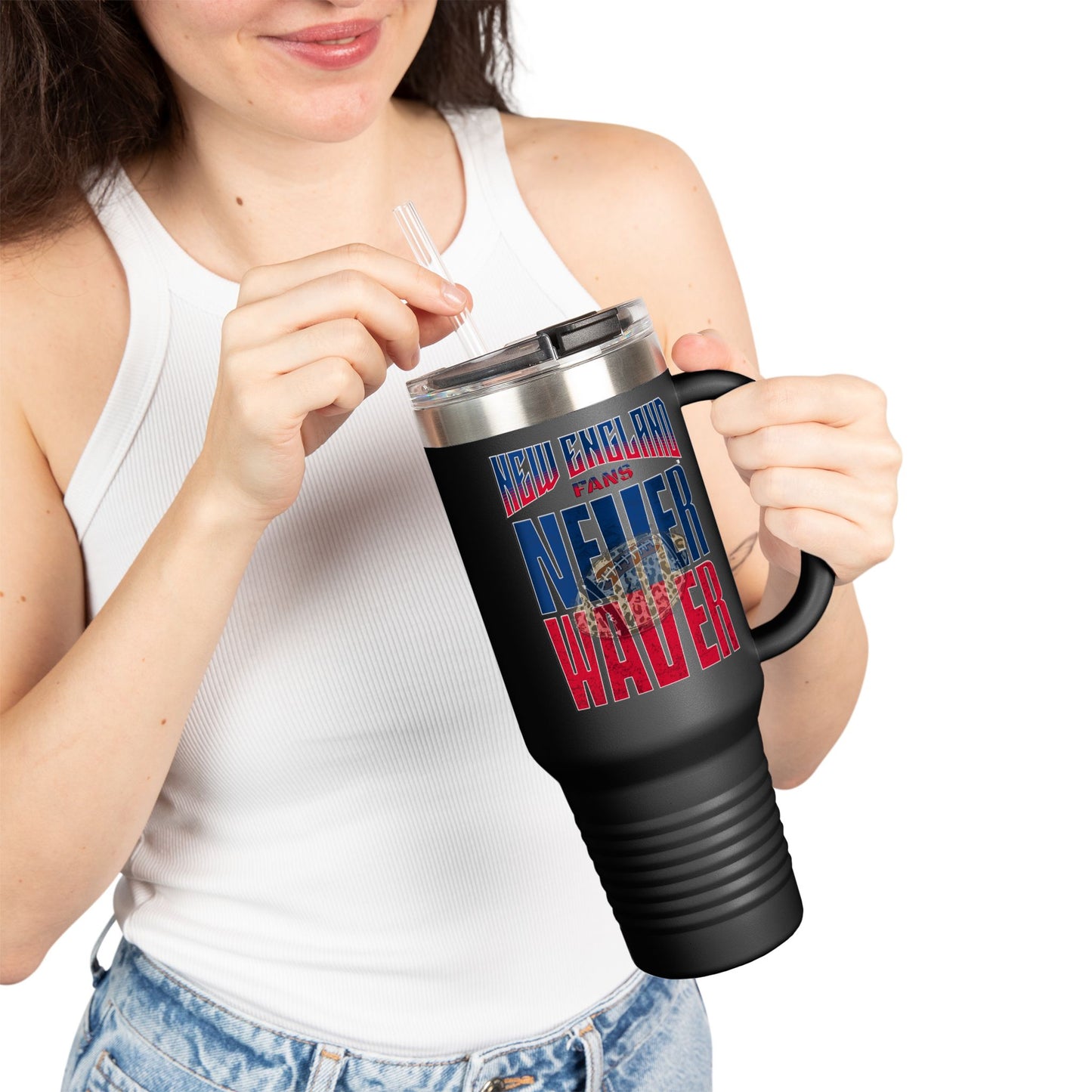 New England Fans Never Waver W-Leopard Football Insulated Travel Mug, 40oz
