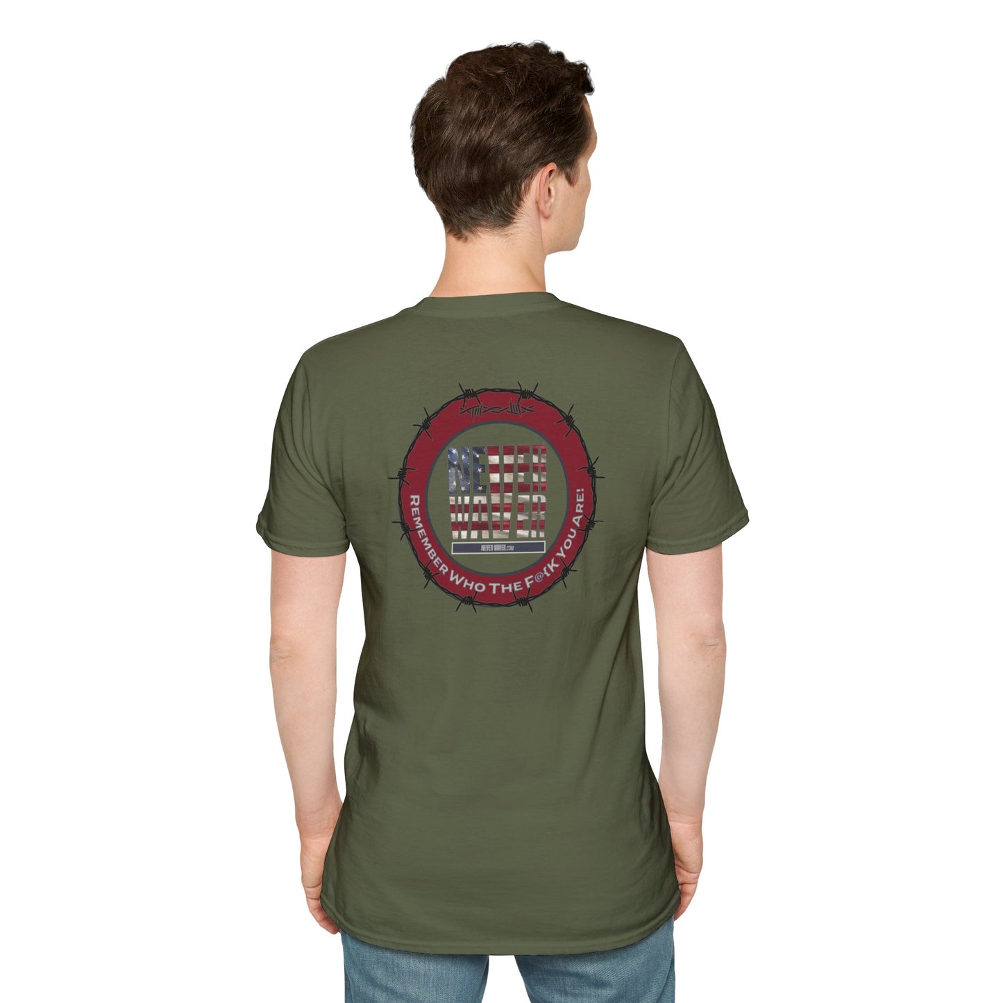 'Never Waver Remember who the F@{k you are' Circular Barbed-Wire Logo Graphic T-Shirt