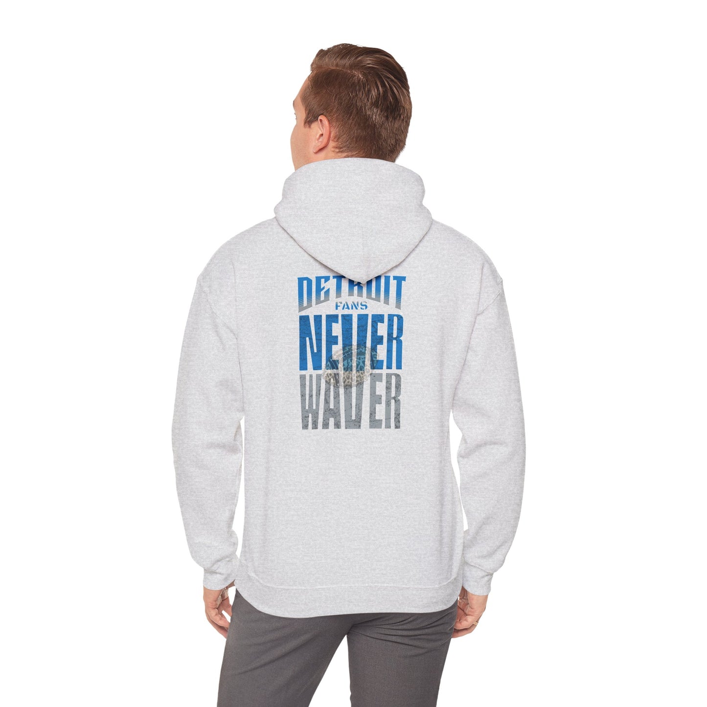 "Detroit Fans NEVER WAVER w Leopard Football" Inspirational Wear Unisex Heavy Blend™ Hooded Sweatshirt