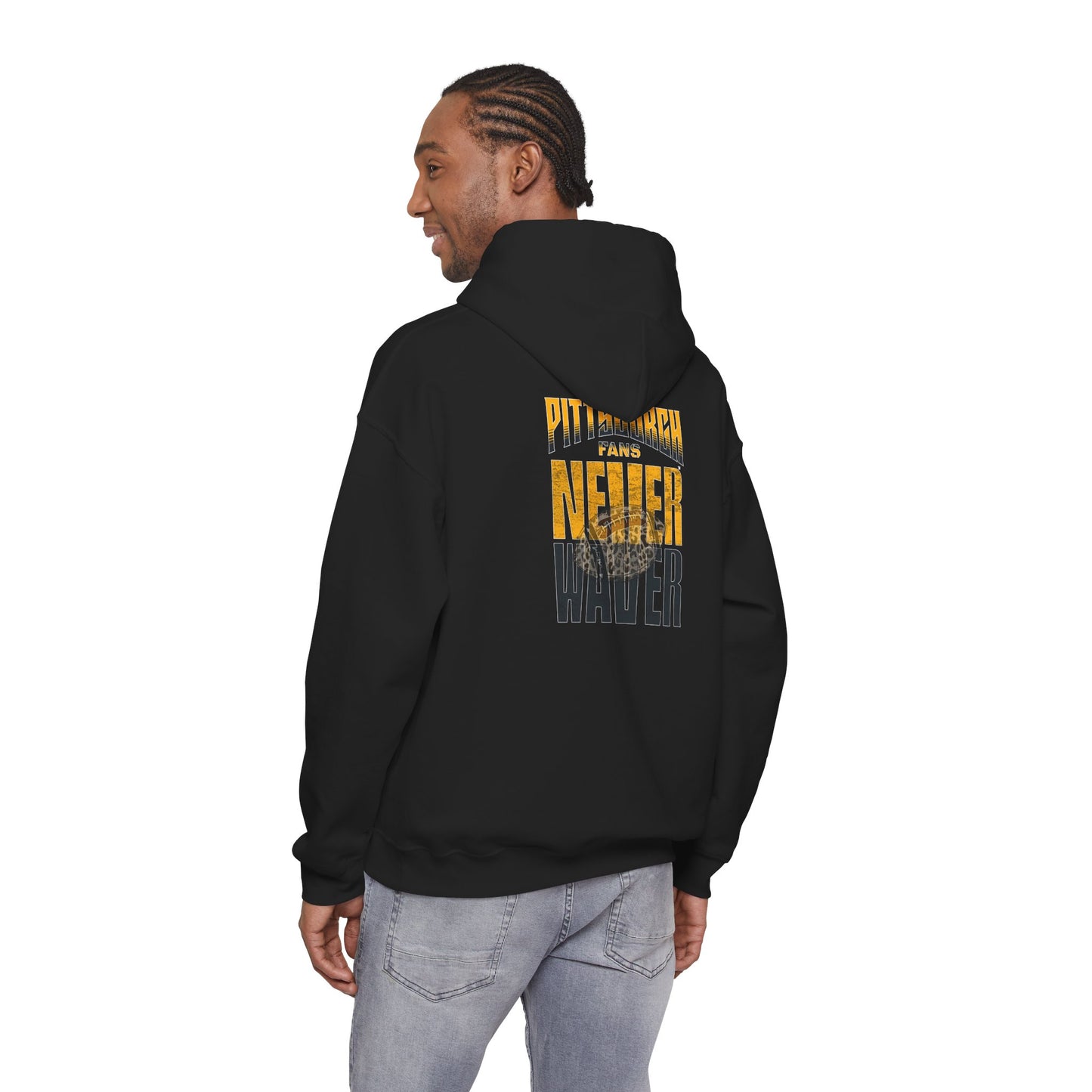 Pittsburgh Fans Never Waver Hoodie w Leopard Football - Unisex Heavy Blend Sweatshirt