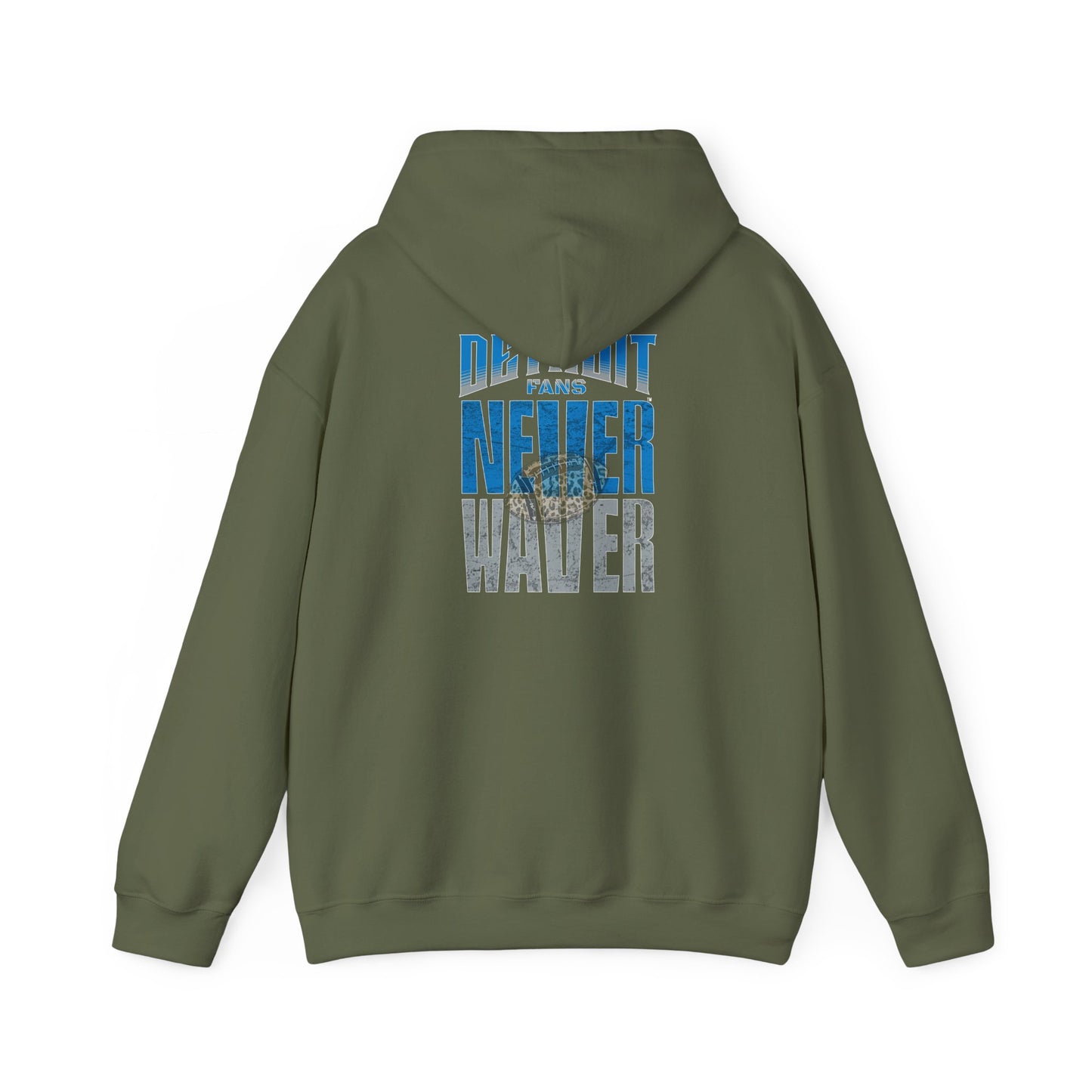"Detroit Fans NEVER WAVER w Leopard Football" Inspirational Wear Unisex Heavy Blend™ Hooded Sweatshirt