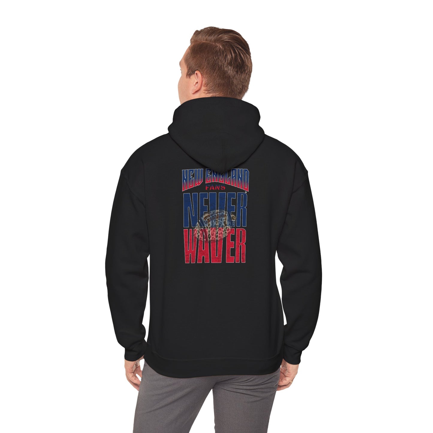 New England Fans Never Waver w Leopard football Unisex Heavy Blend™ Hooded Sweatshirt