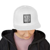 Never Waver Embroidered Square Script Snapback Hat — Bold Monochrome Streetwear