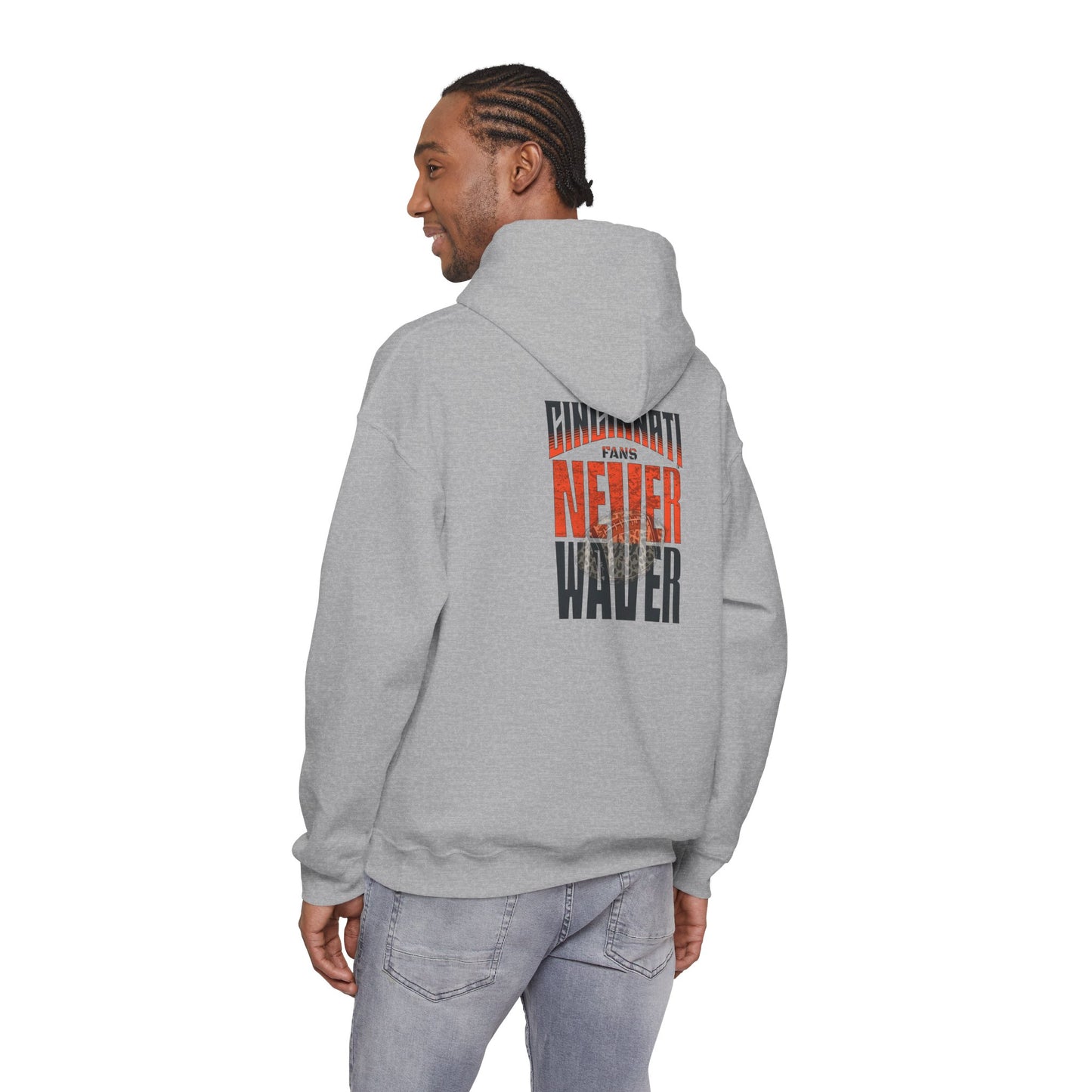 Cincinnati Fans Never Waver Hoodie w Leopard Football - Unisex Heavy Blend Sweatshirt