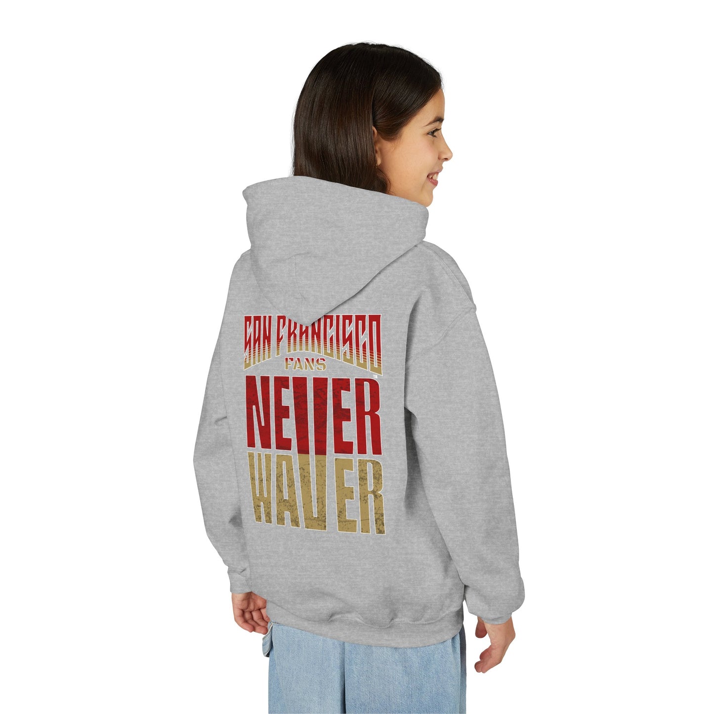 San Francisco Fans Never Waver Youth Heavy Blend Hooded Sweatshirt