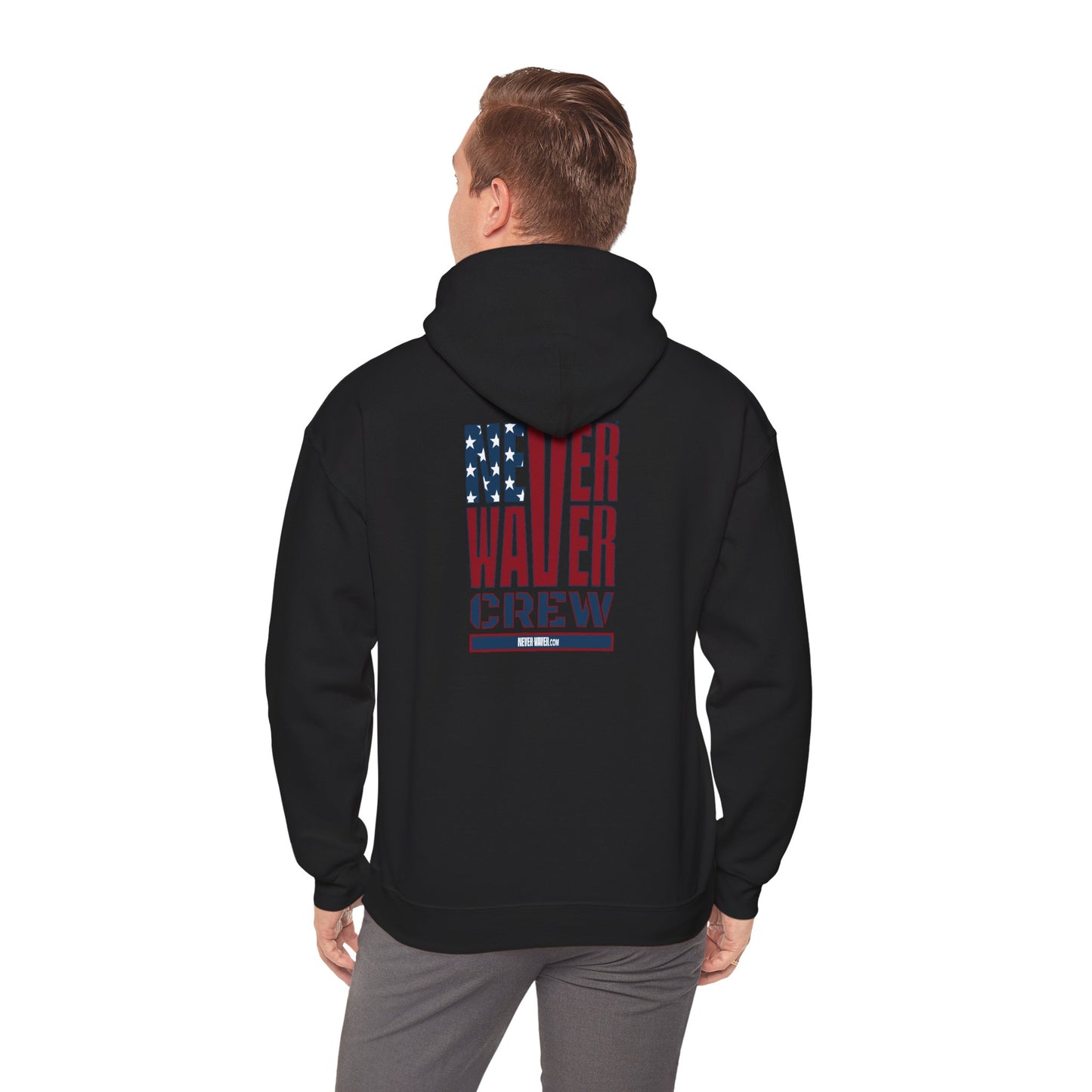 Never Waver Crew with  American Flag Design Unisex Heavy Blend™ Hoodie