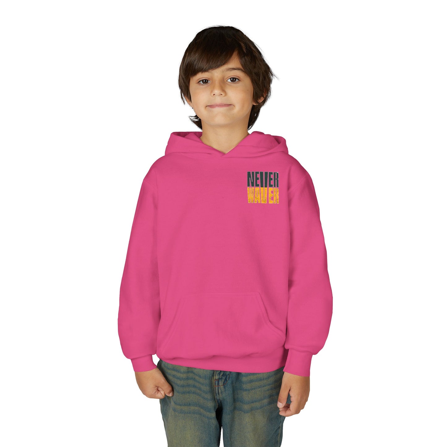 Green Bay Fans Never Waver Youth Heavy Blend Hooded Sweatshirt