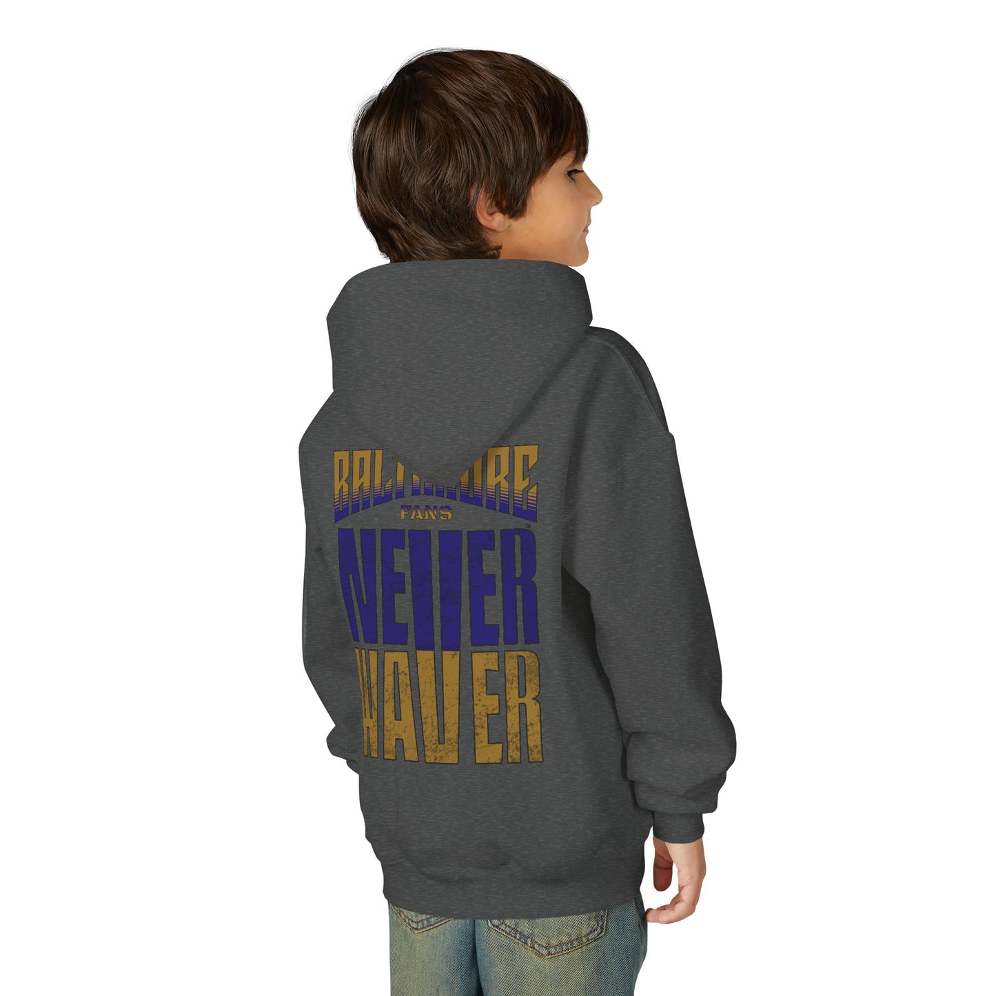 Baltimore Fans Never Waver Youth Heavy Blend Hooded Sweatshirt