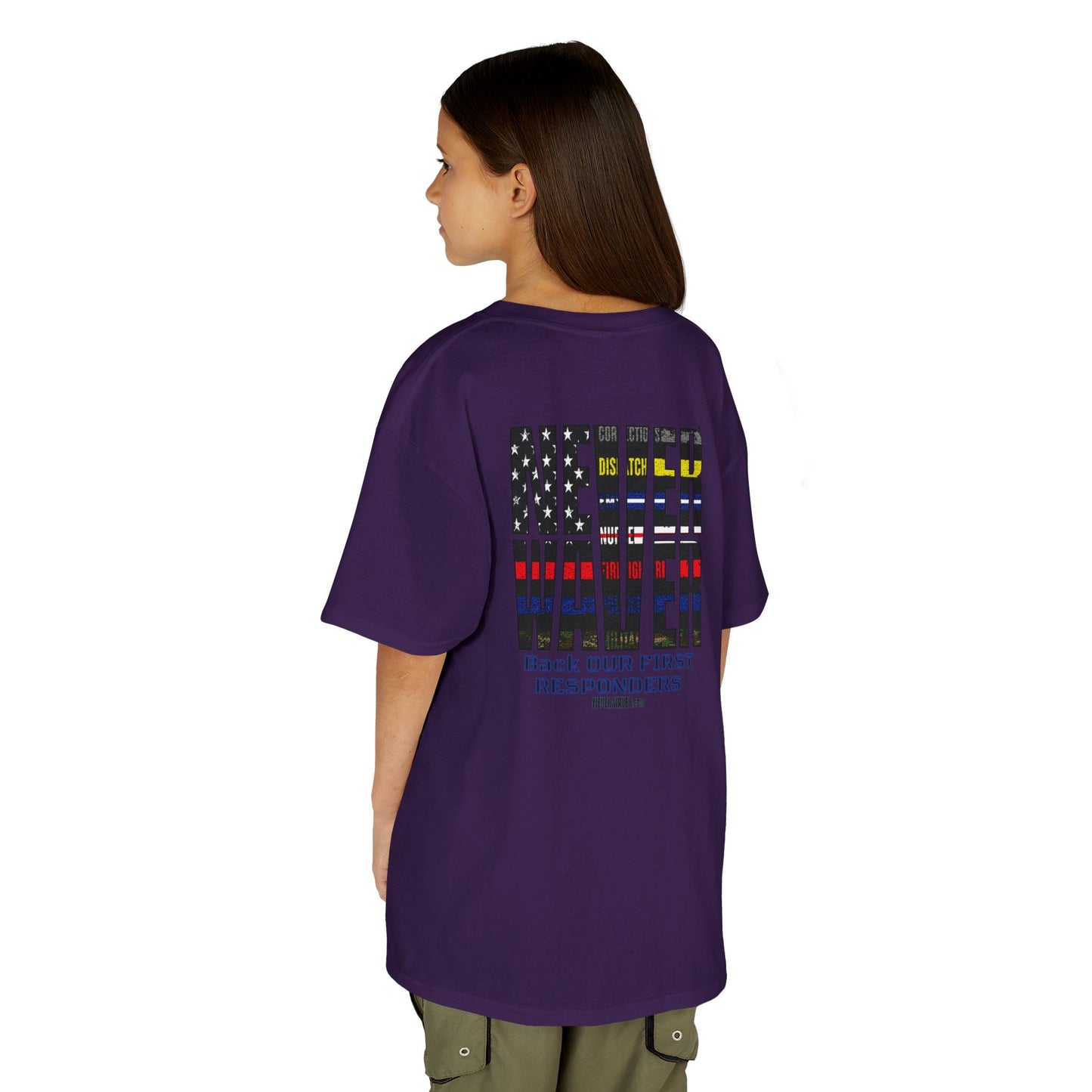 Never Waver Always Back Our First Responders  Kids Heavy Cotton™ Tee