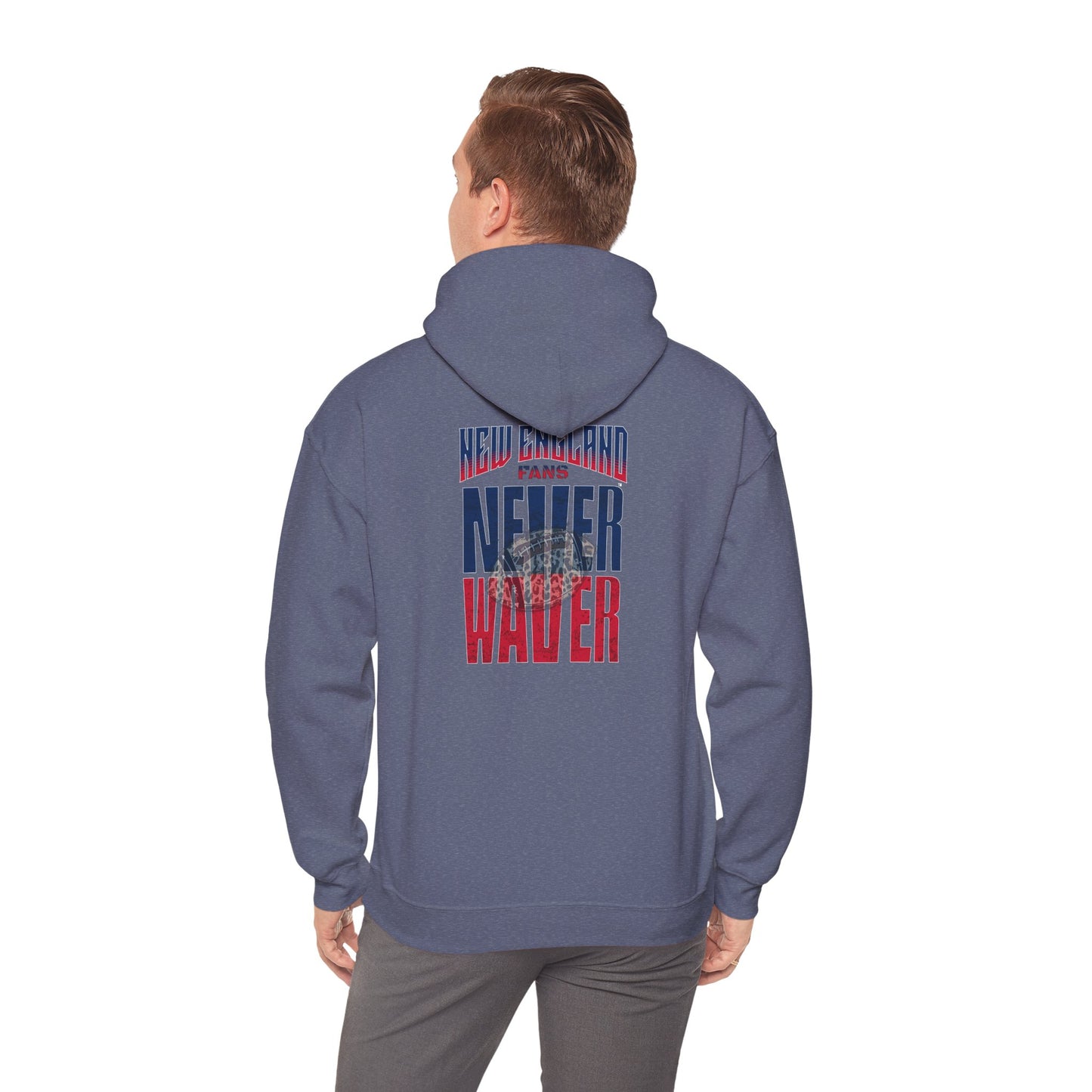 New England Fans Never Waver w Leopard football Unisex Heavy Blend™ Hooded Sweatshirt